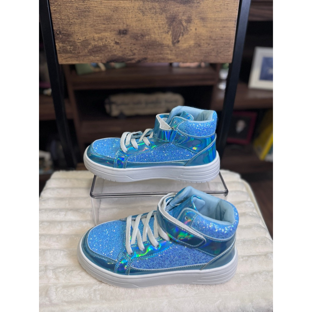 Kids High-Top Glitter Sneakers in Blue